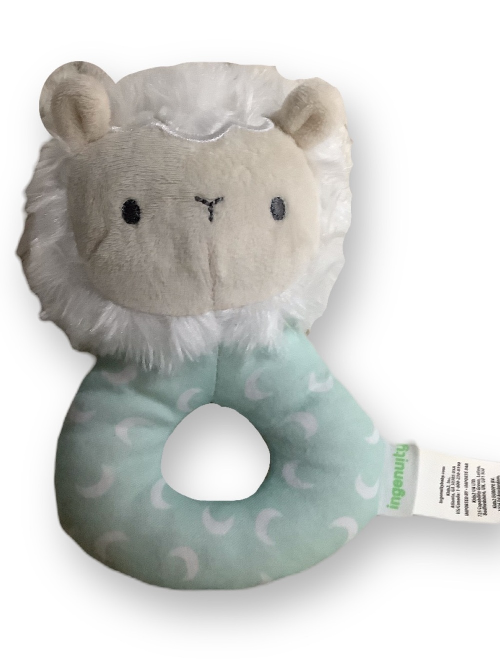 Ingenuity Sheppy Lamb Rattle Mint Moon Pattern 5in